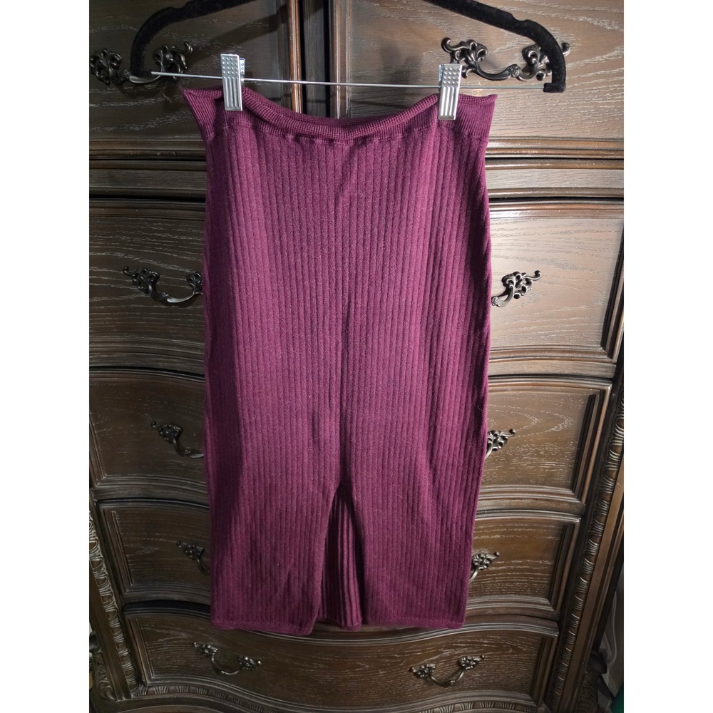 Free People Ribbed Knit Midi Skirt Burgundy Plum Front Slit Small